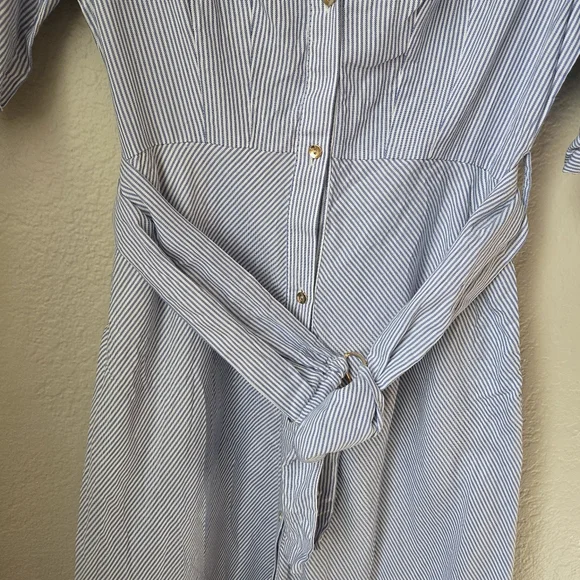 Zara Womens Blue White Striped Sz Small Buttom Collar Belted Shirt Dress - Picture 6 of 16